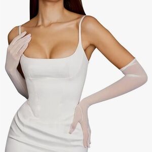 Hazhlko Women's Long Stretchy Mesh Tulle Sheer Gloves